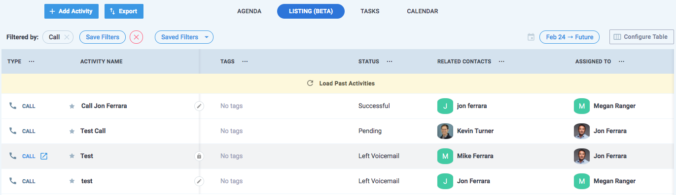 nimble activity listing overview