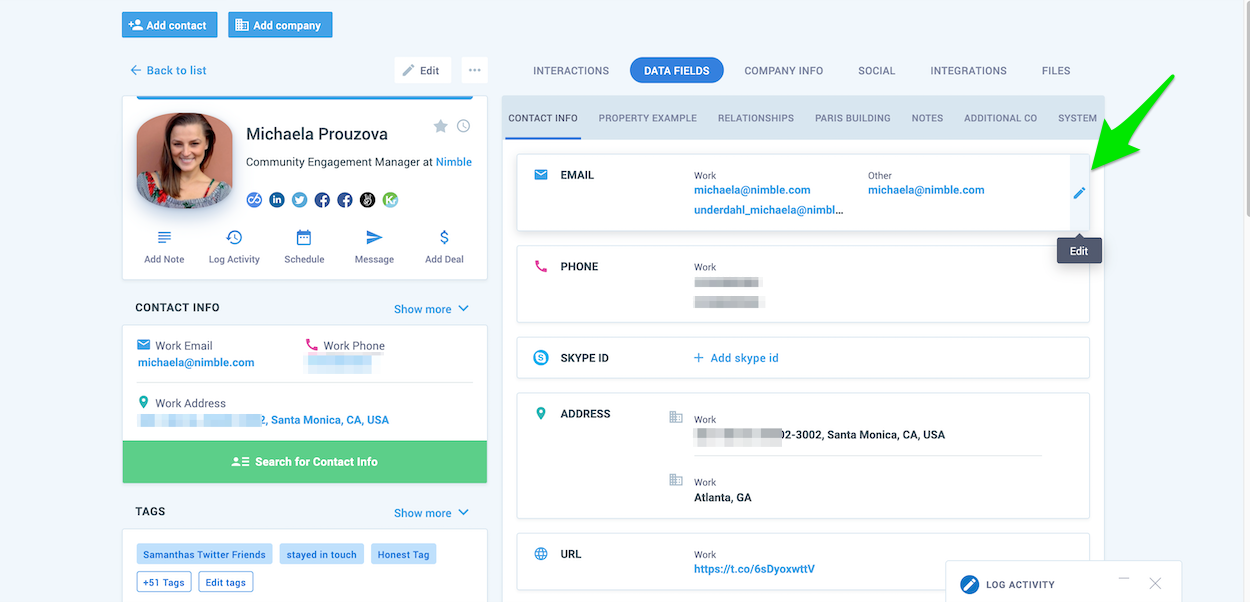 nimble contact record