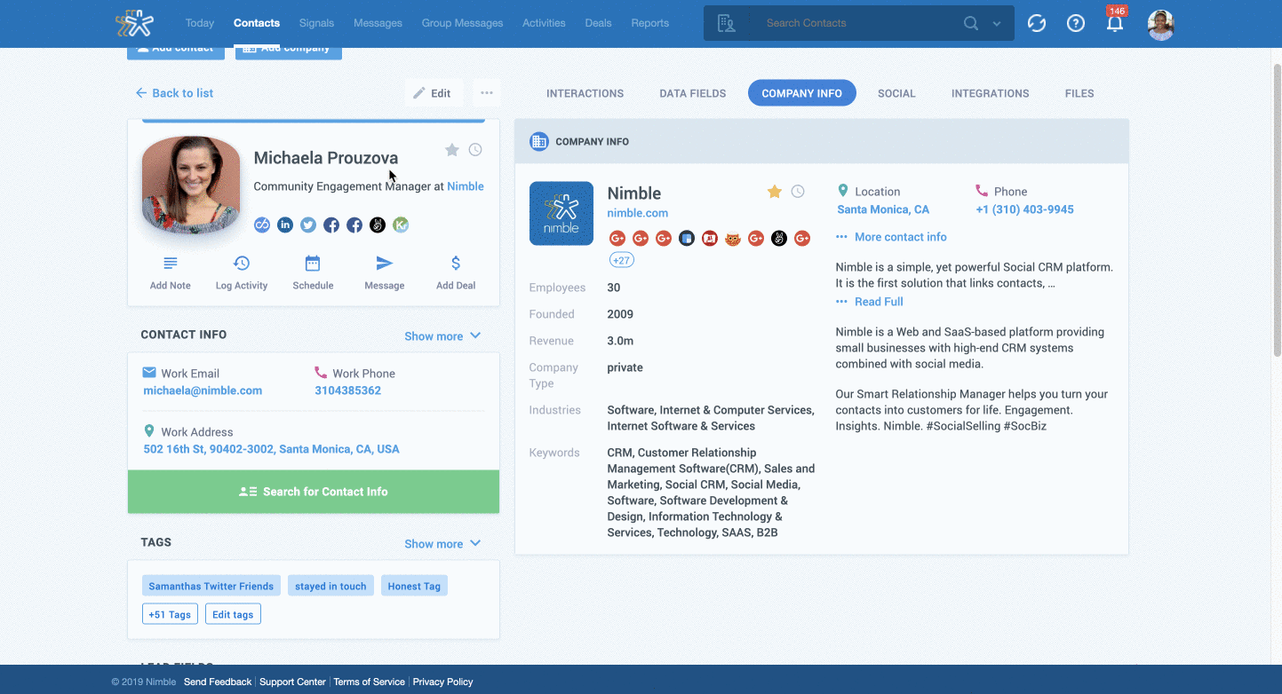 nimble contact record
