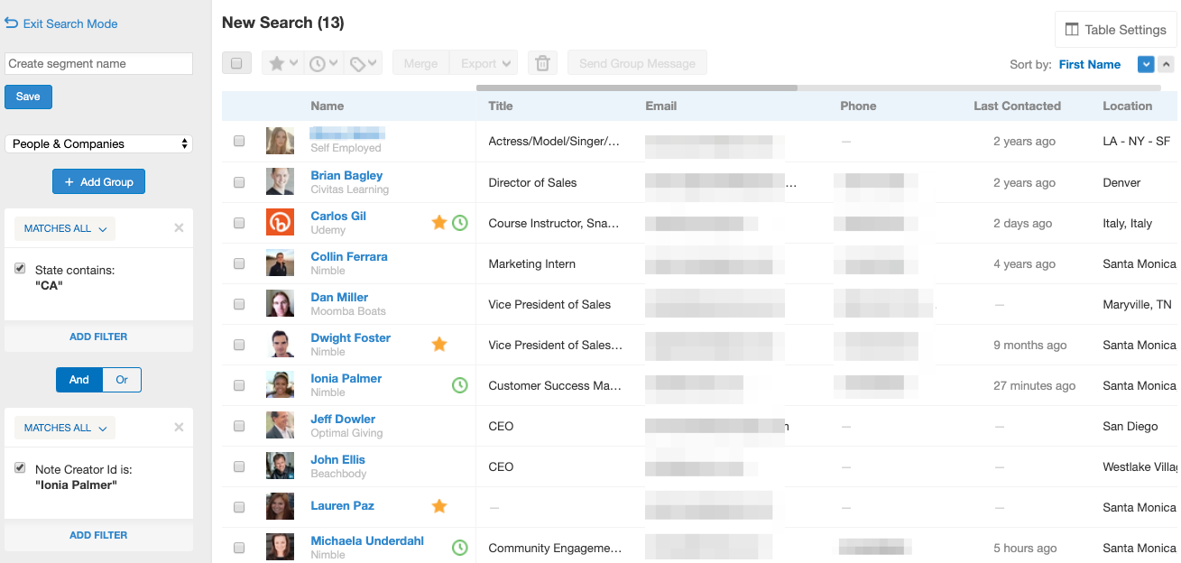 nimble contact notes search