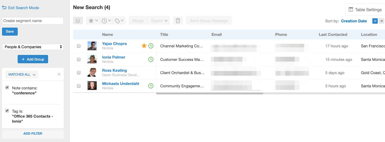 nimble contact notes search