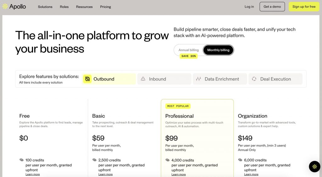 Apollo Pricing Sheet Comparison 2026