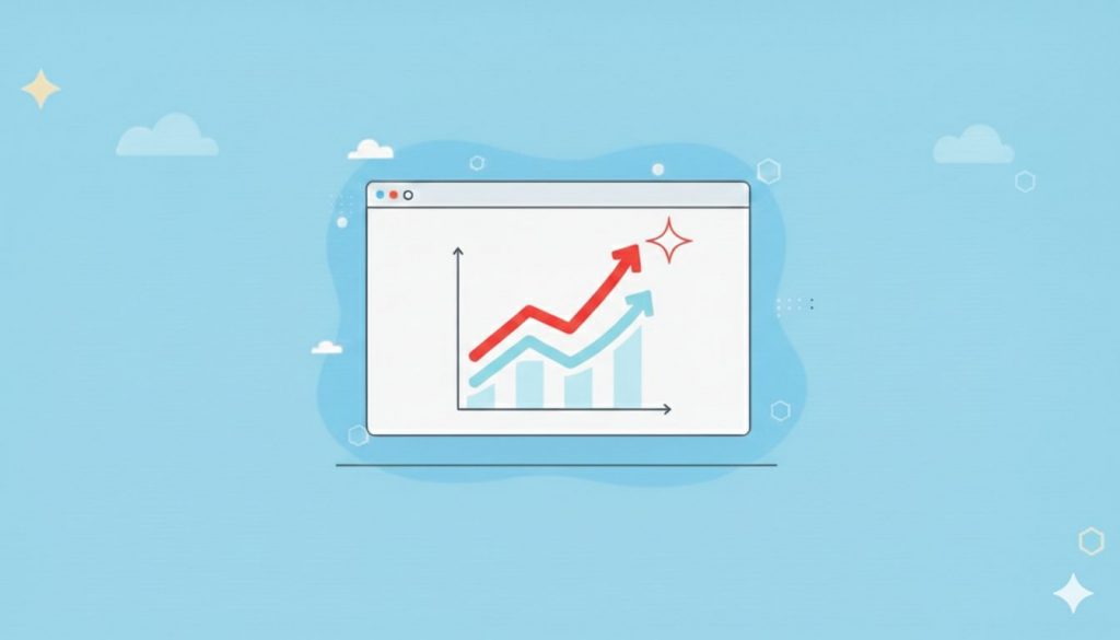 A browser window icon displaying a sales growth chart with rising red and blue arrows, representing a high-efficiency CRM workflow for professional services.