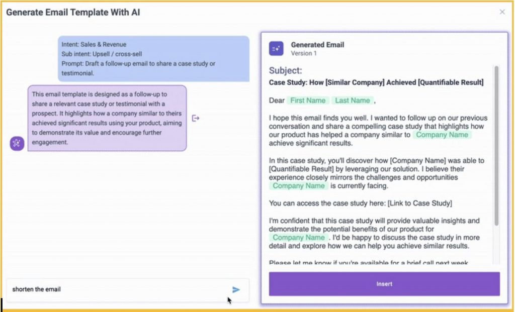 A Nimble vs Mailchimp comparison of AI-assisted nurturing showing how Nimble uses CRM context to draft personalized follow-up emails for B2B relationships.